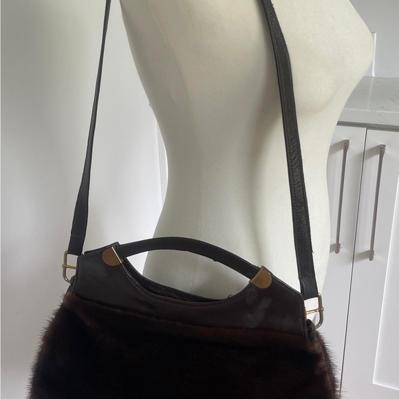 SOLD; EXCELLENT NATURAL RICH RANCH MINK FUR HANDBAG  HIDDEN HAND MUFF LEATHER - Picture 9 of 11